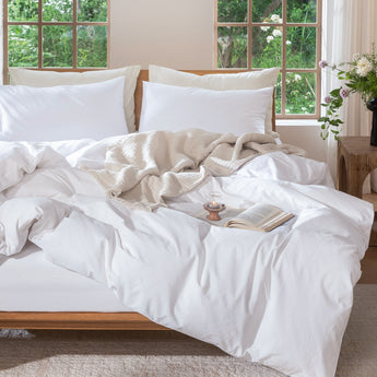 MooMee 100% Washed Cotton Duvet Cover Set Linen Like Textured Breathable 3 Piece