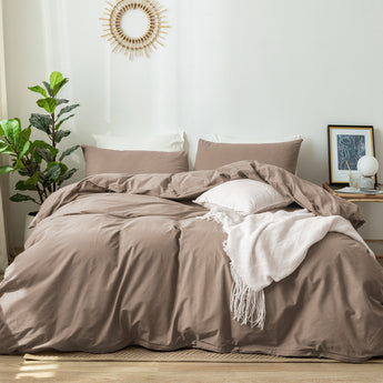 Bedding Duvet Cover Set 100% Washed Cotton - Brown