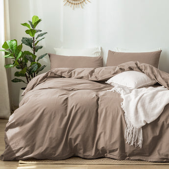 Bedding Duvet Cover Set 100% Washed Cotton - Brown