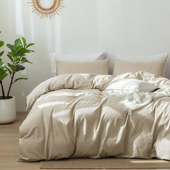 MooMee 100% Washed Cotton Duvet Cover Set Linen Like Textured Breathable 3 Piece - MooMee