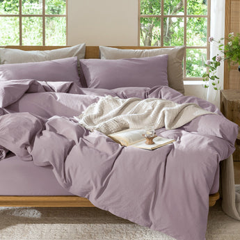 MooMee 100% Washed Cotton Duvet Cover Set Linen Like Textured Breathable 3 Piece || - MooMee