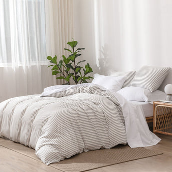 MooMee 100% Washed Cotton Flat Sheet Linen Like Textured Breathable Durable Soft Comfy - MooMee