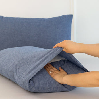 MooMee 100% Washed Cotton Pillowcases Linen Like Textured Breathable Durable Soft Comfy Pack of 2 - MooMee