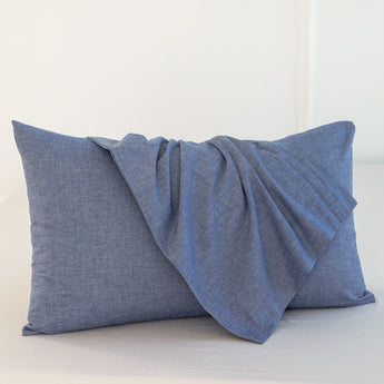 MooMee 100% Washed Cotton Pillowcases Linen Like Textured Breathable Durable Soft Comfy Pack of 2 - MooMee
